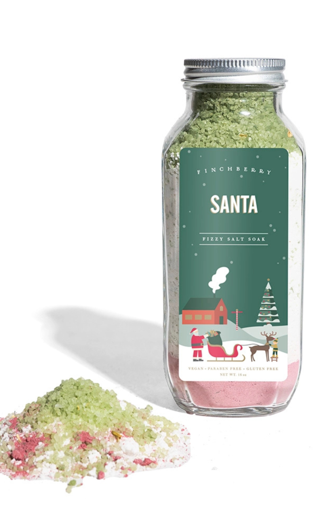 Jar of 'Santa' pickled salt with a festive label on a white background