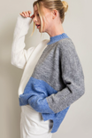 SAVANNAH COLOR BLOCK SWEATER-denim,black,color block pattern,long sleeve,mock neck,knitted