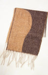 Two-tone brown scarf with fringes on a white background