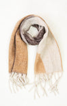 Multicolored scarf with fringes on a white background