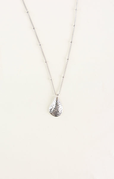 Silver necklace with a pendant on a white background