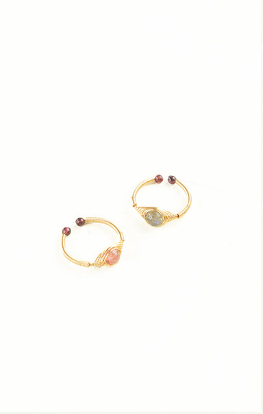 Pair of gold earrings with gemstones on a white background