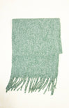Green scarf with fringes on a white background