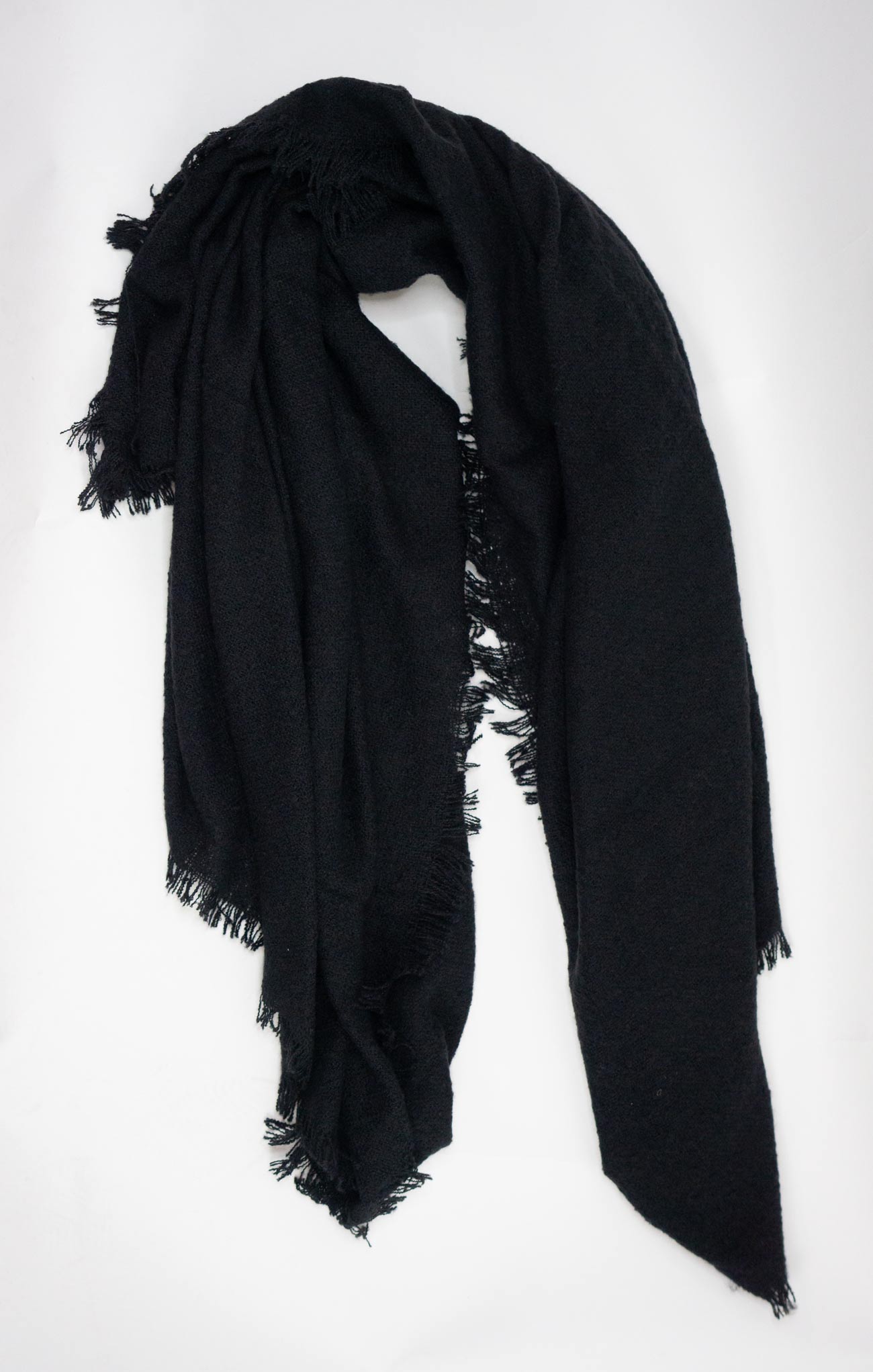 SOLID COLOR SQUARE BLANKET SCARF-black,blanket scarf,frayed edges