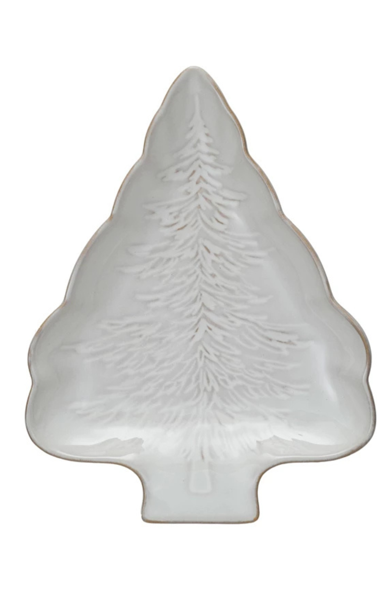 White ceramic Christmas tree-shaped plate on a white background