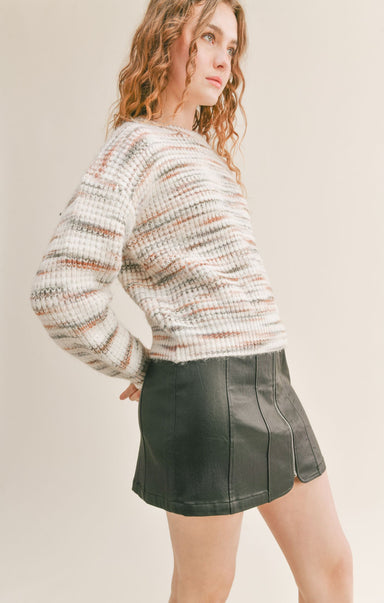 SWEET DAZE CREW NECK SWEATER - Round Neck, Relaxed Fit, Stripe, Taupe Rust and Green Coloring