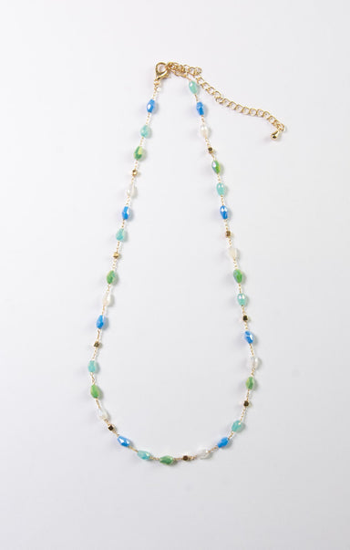 TEARDROP GLASS BEADS CHAIN NECKLACE-turquoise,emerald,gold chain,clasp closure,glass beads