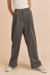 TESIA PANTS-trousers, pleated, button closure, charcoal,oat 