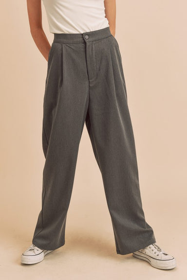 TESIA PANTS-trousers, pleated, button closure, charcoal,oat 