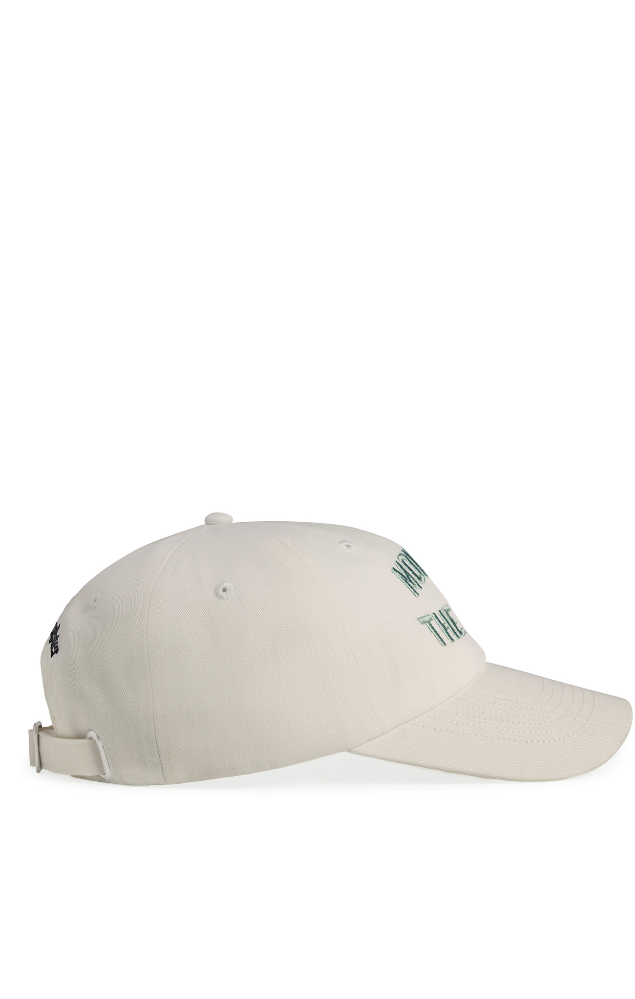 Beige cap with branding on a white background