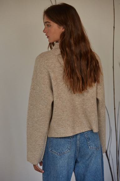 THE PAIGE PULLOVER-taupe,mock neck,long sleeves,ribbed fabric,oversized fit