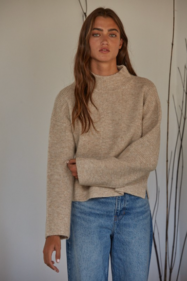 THE PAIGE PULLOVER-taupe,mock neck,long sleeves,ribbed fabric,oversized fit