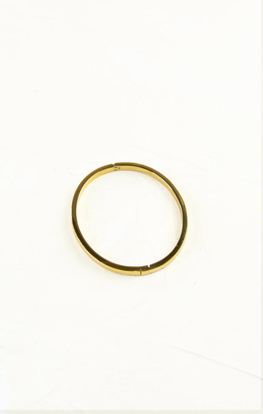 Gold hoop earring on a white background