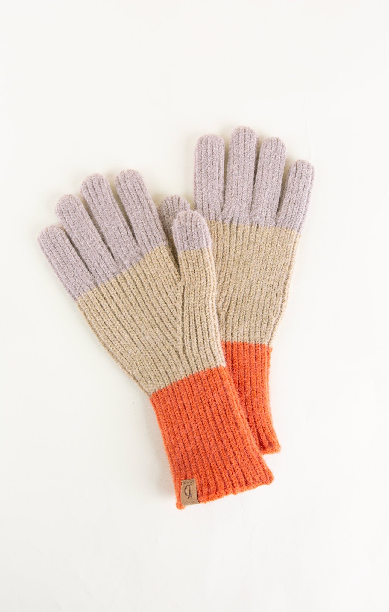 Pair of gloves with color-blocked design on a white background