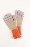 Pair of gloves with color-blocked design on a white background
