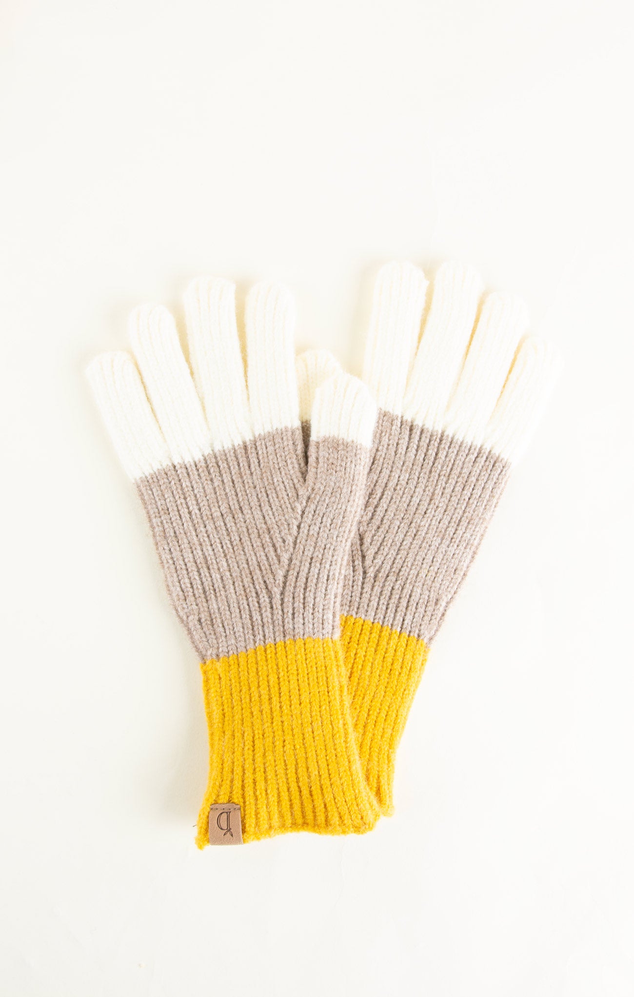 Gray and yellow fingerless gloves on a white background