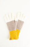 Gray and yellow fingerless gloves on a white background