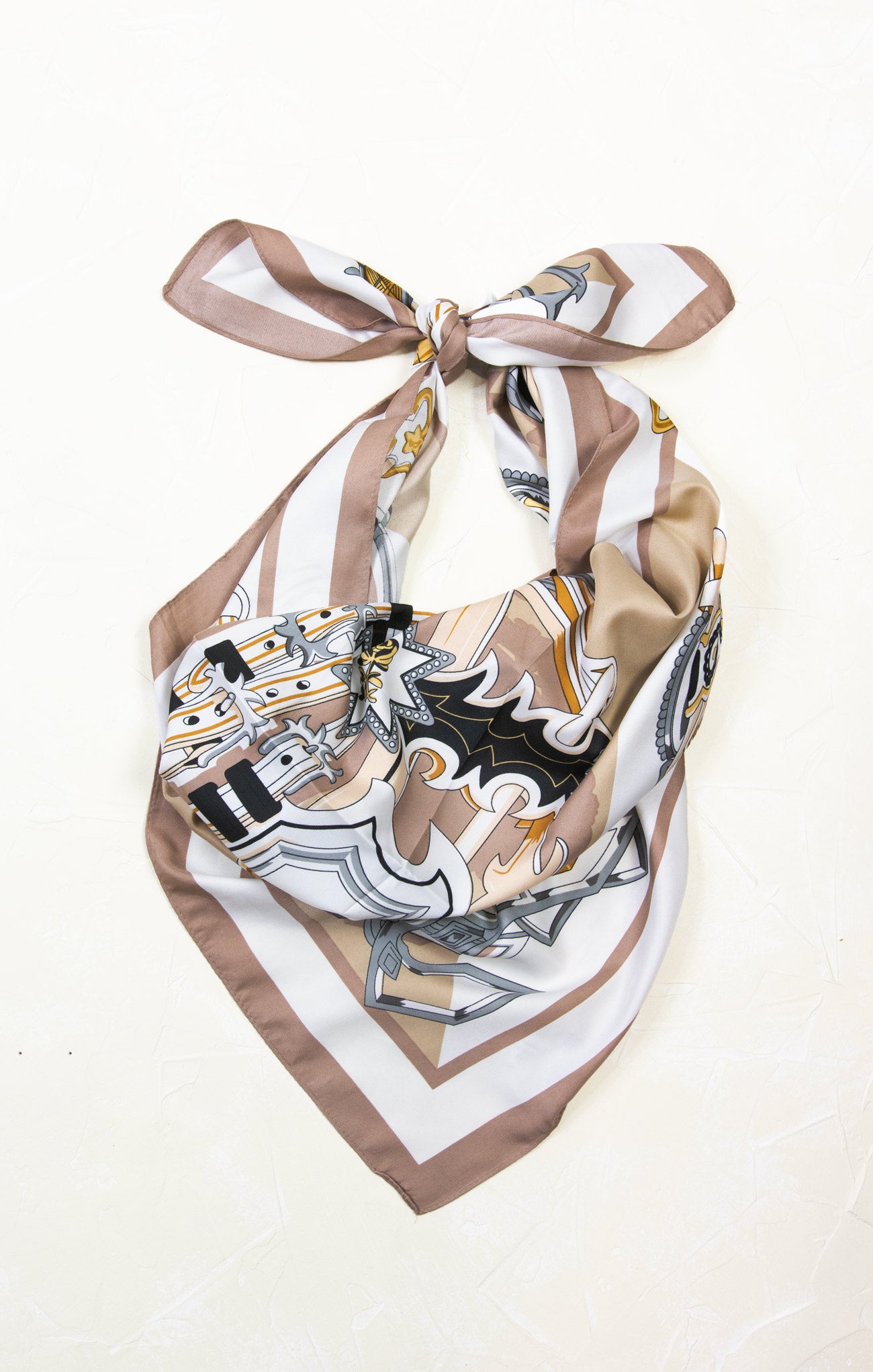 Decorative scarf with geometric pattern on a white background