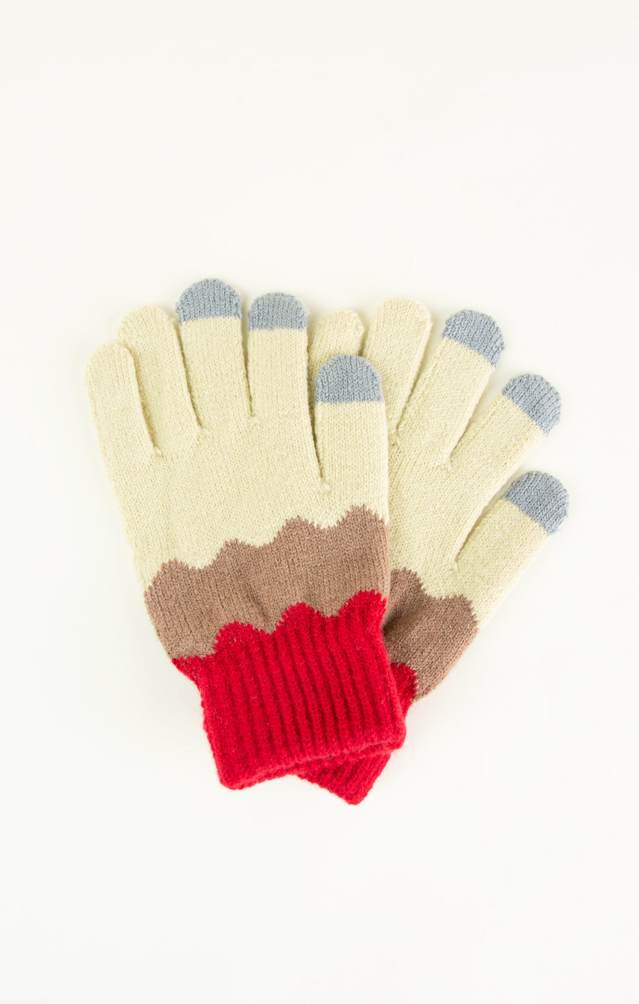 Colorful gloves with touch screen tips on a white background