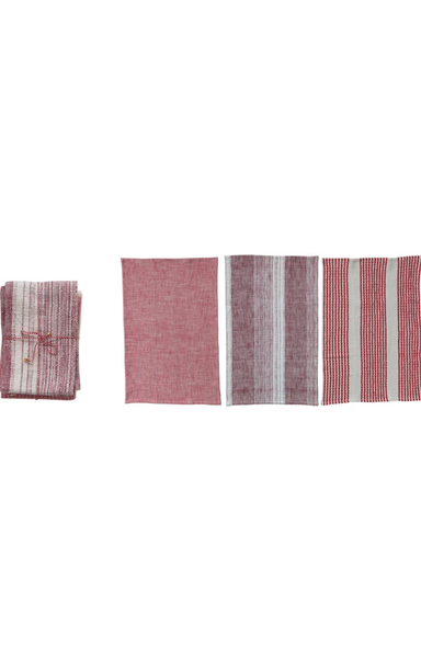 Set of four striped fabric panels on a white background