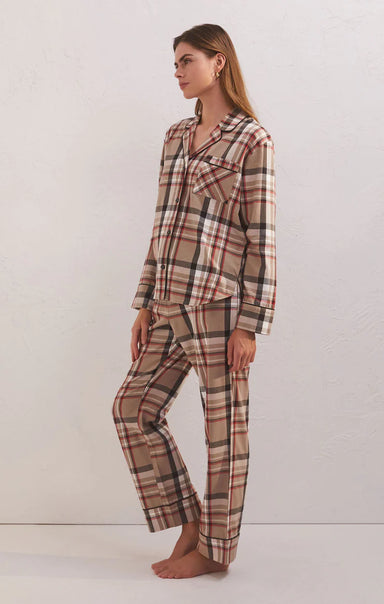 DREAMER PLAID PJ SET-burlap,plaid pattern,top and pants,brown,red,grey