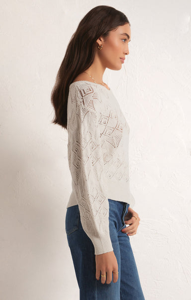 KASIA SWEATER-z-supply,white,long sleeves,round neckline,scalloping,long sleeves