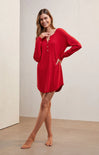 LAUREL POINTELLE NIGHTSHIRT-red cheer,oversized shirt,long sleeves,button front,pajama top
