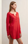 LAUREL POINTELLE NIGHTSHIRT-red cheer,oversized shirt,long sleeves,button front,pajama top