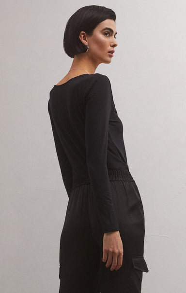 MARA KNOTTED TOP-black,long sleeve,knots on neckline,tight fitting