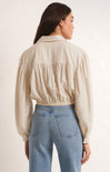 TEGAN TIE FRONT TOP-z-supply,sandstone,collared,button front,tie detail,puff sleeve,cinched back