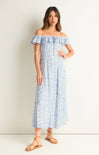VEDA TROPEZ FLORAL DRESS-z-supply,white,maxi dress,off the shoulder sleeve,ruffle detail,buttons down the front