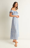 VEDA TROPEZ FLORAL DRESS-z-supply,white,maxi dress,off the shoulder sleeve,ruffle detail,buttons down the front