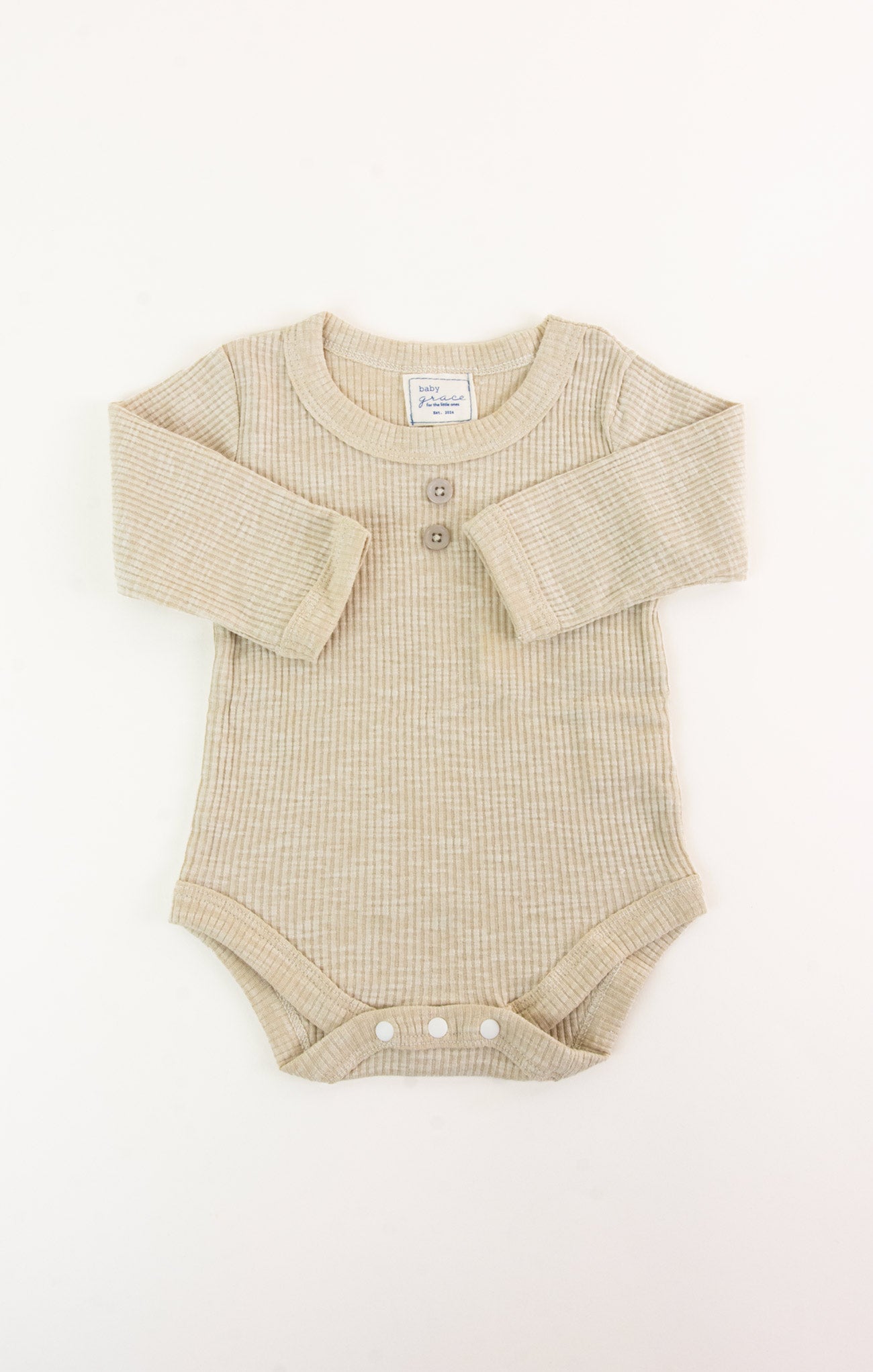 Beige checkered baby romper with a collar on a white background