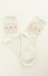 Pair of socks with butterfly designs on a light background