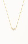 Gold necklace with a small pendant on a white background