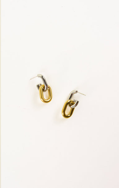 Pair of gold hoop earrings on a white background