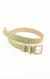 Light green belt with a silver buckle on a white background