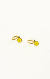 Gold flower-shaped earrings on a white background