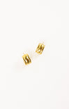 Two gold earrings on a white background