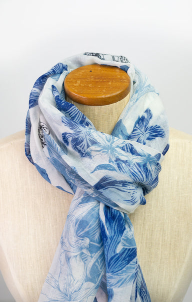 Blue & White Floral Scarf - shopatgrace.com