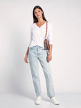 Frankie Top -  White, v Neck Long Sleeve, Button Front Detail