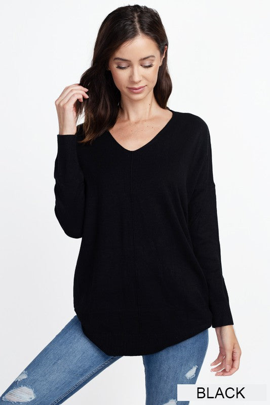 Dreamers Sweater- Neutrals - Long Sleeve, Relaxed Fit, Long in Length, Scoop Neck, Black