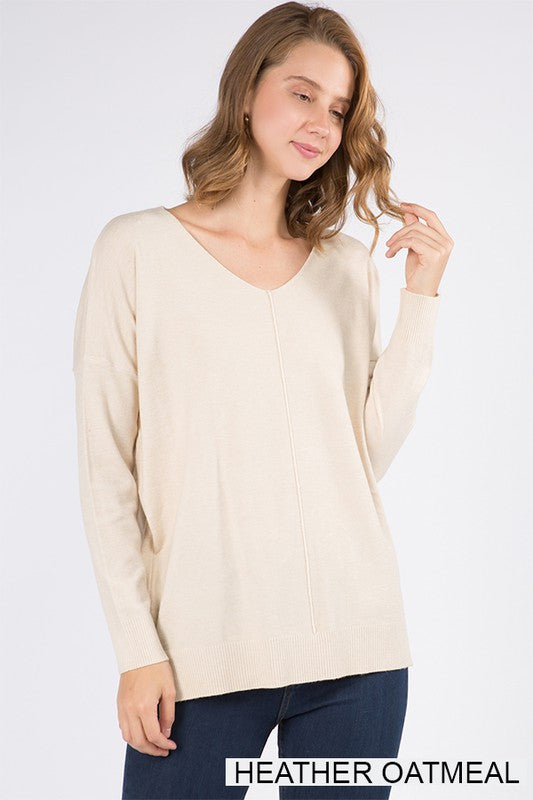 Dreamers Sweater- Neutrals - Long Sleeve, Relaxed Fit, Long in Length, Scoop Neck, Oatmeal