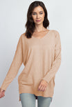 Dreamers Sweater- Neutrals - Long Sleeve, Relaxed Fit, Long in Length, Scoop Neck, Taupe