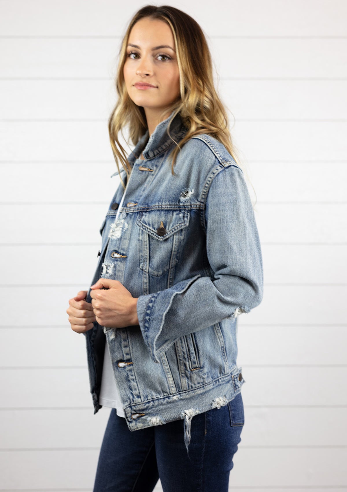 Able Distressed Denim Jacket — Grace - Main Image