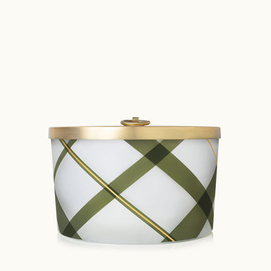 Frosted Plaid Large 3-Wick Poured Candle, Plaid -  Frasier Fir, Plaid Vessel, Large, Gold Lid, Three Wick