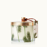 Frasier Fir Pine Needle 3-Wick Candle -  Frasier Fir candle, clear vessel with pine needles, 3 wick, gold lid